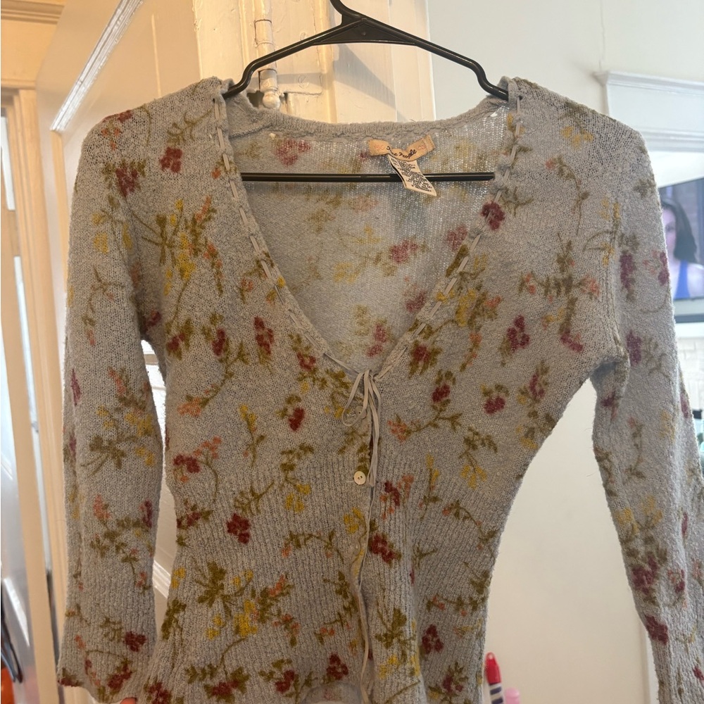 Free People Floral Knit Button Up